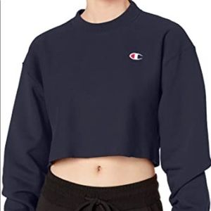 champion reverse weave crop sweater navy blue